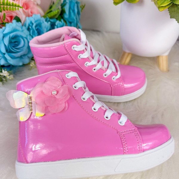 Tênis Bota D Milan Flores Rosa Chiclete