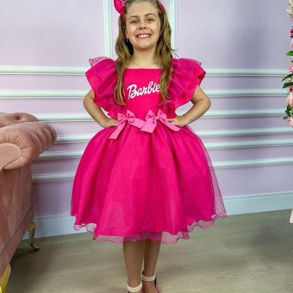 Vestido Princesa Belli Tematico Barbie Pink Babado