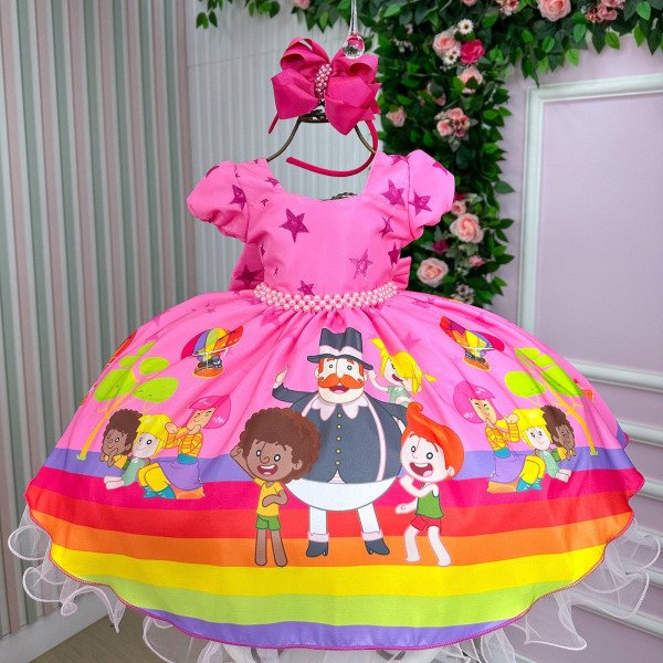 Vestido Infantil Temáticos da Gigi Mundo Bita Rosa