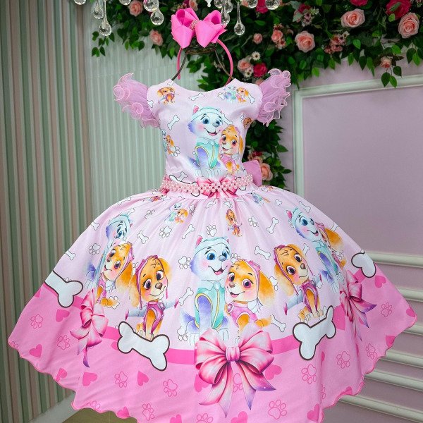 Vestido Infantil Temáticos Luxo Patrulha Canina Skye &#