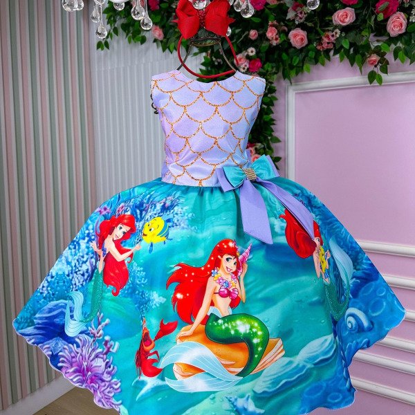 Vestido Infantil Temáticos Luxo Ariel – Sereia Modelo
