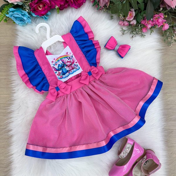Romper/Vestido Princesa Belli Tematico Stitch e Angel