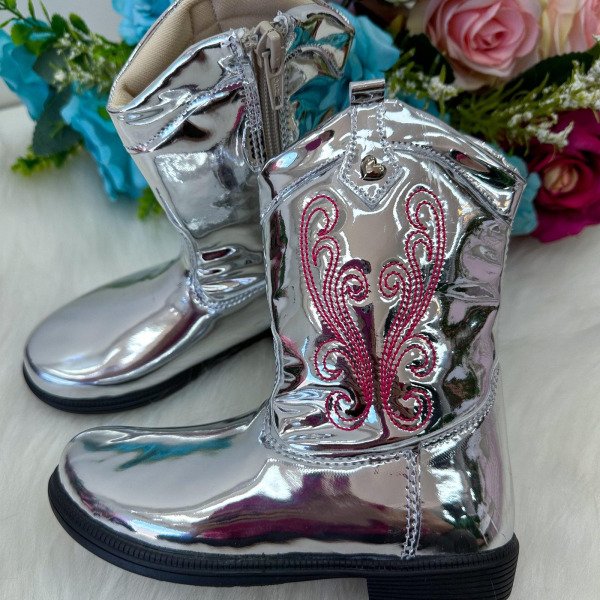 Bota – Coturno Doce Pe Boiadeira Texana Prata Metaliza