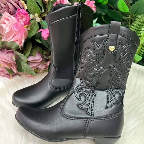 Bota/ Coturno Flor Di Mila Boiadeira Texana Maria Preta