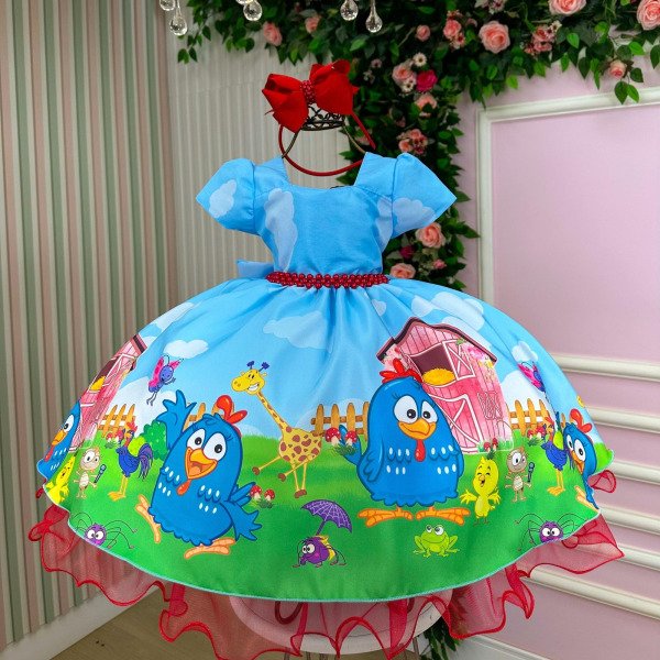 Vestido Infantil Temáticos da Gigi Galinha Pintadinha Azul M