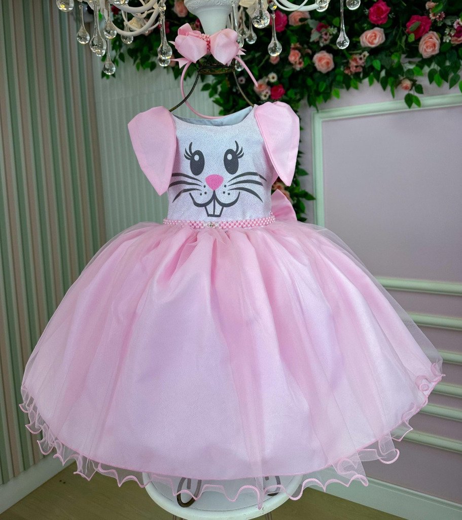 Vestido Marie Tematico Luxo Coelho/Coelhinho Pascoa