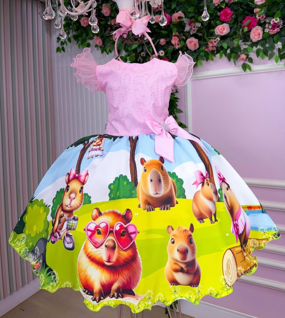 Vestido Temáticos Infantil Luxo Capivara