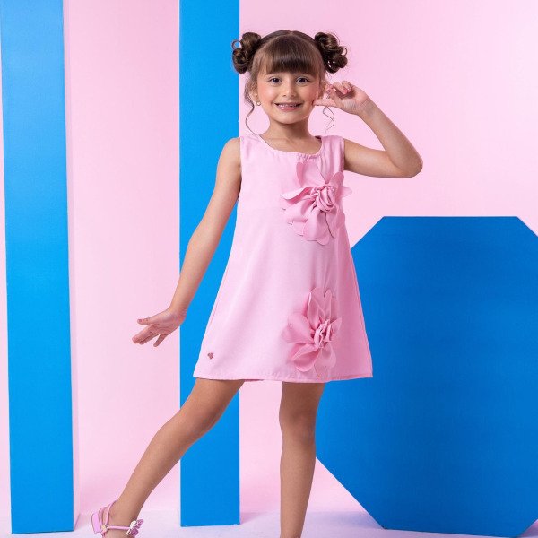 Vestido Blogueirinha Jojo Flor Rosa Bebe
