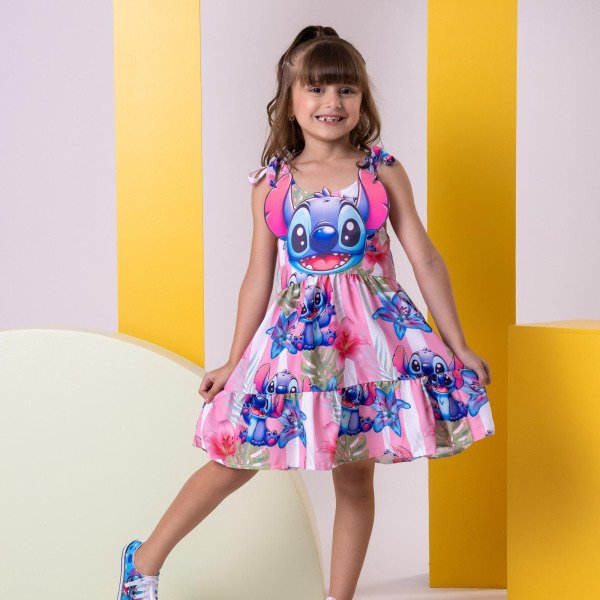 Vestido Temáticos Ysa Kids Stitch Rosa