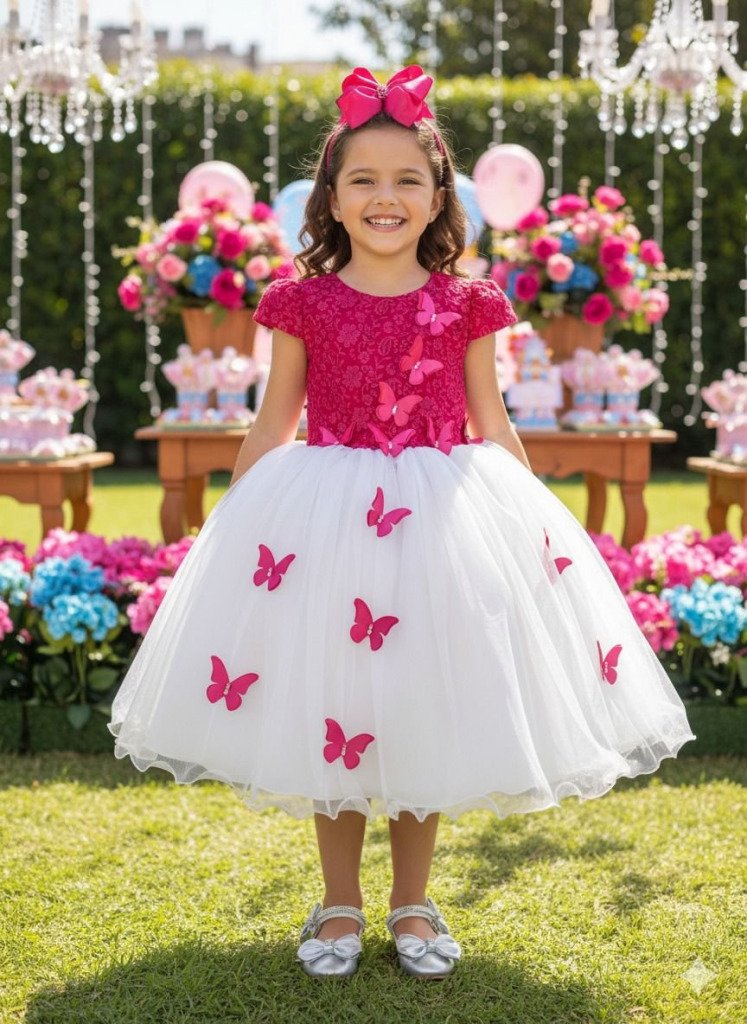 Vestido Juvenil – Midi Vila Lele Sabrina Pink e Off