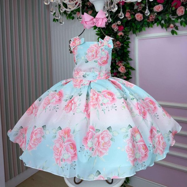 Vestido Mini Miss Lorena Florido Azul Bebe