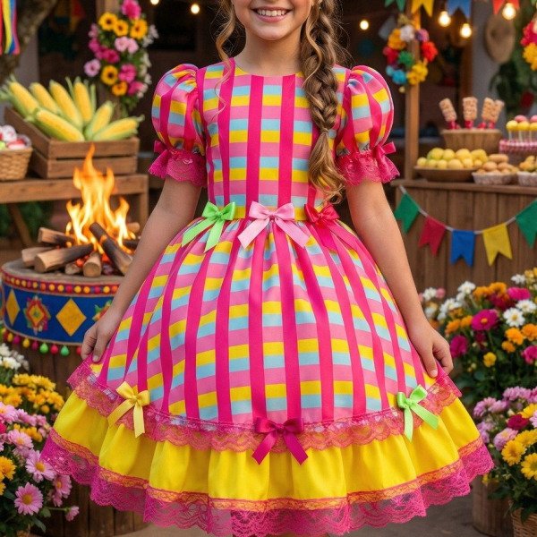 Vestido Junino Banana Club Luxo Quermesse Feliz