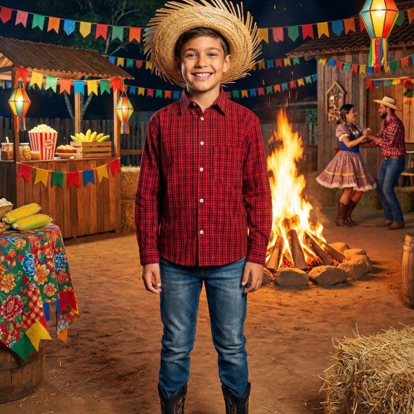 Camisa Xadrez Junina Bernardo Vermelho