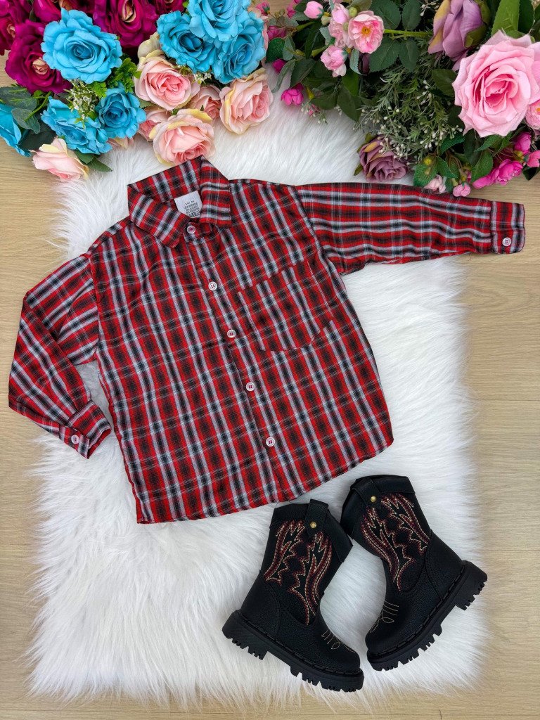 Camisa Xadrez Junina Estevão Vermelha