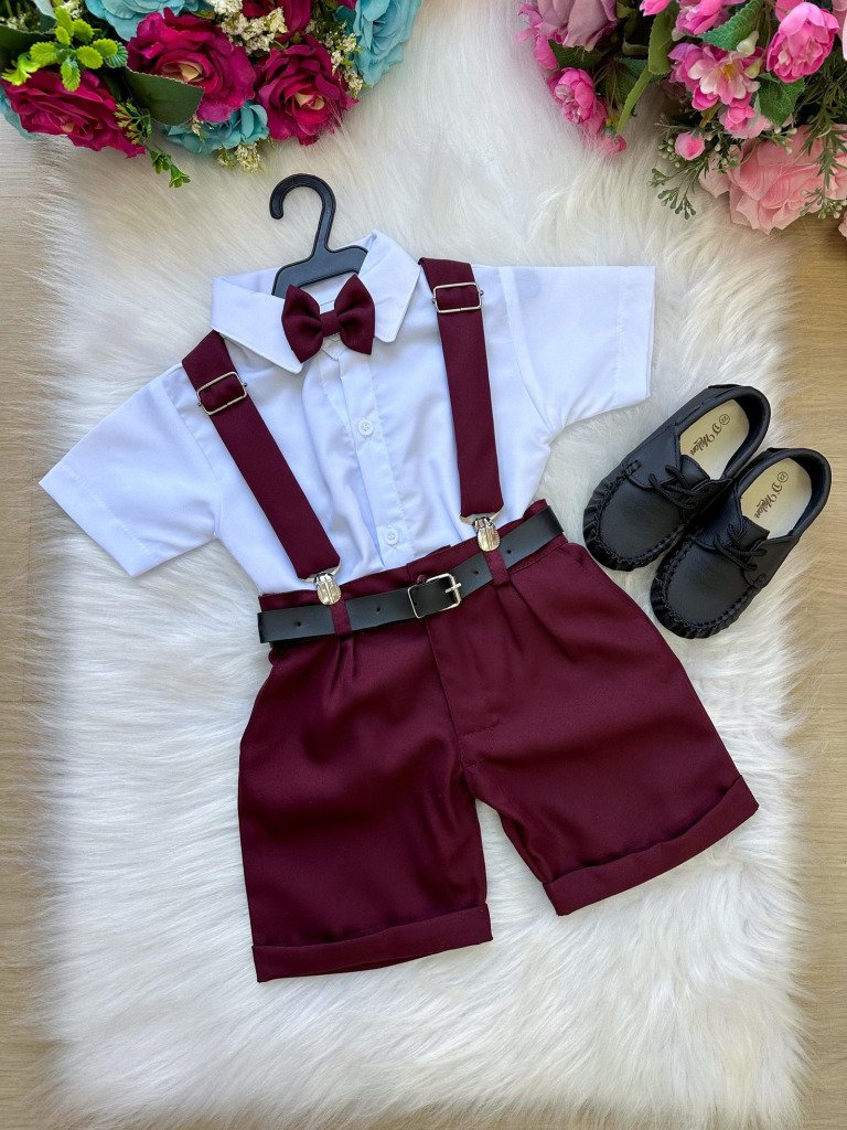 Conjunto Miss Cherry Meninos Social Shorts Ravi Marsala