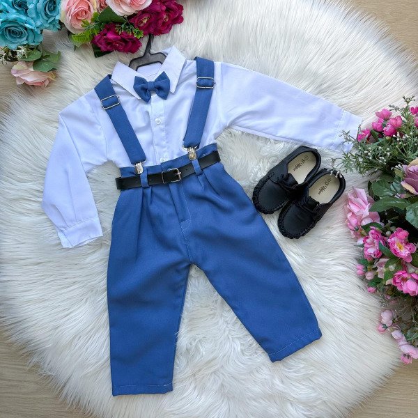 Conjunto Meninos Miss Cherry Leo Suspensorio Azul