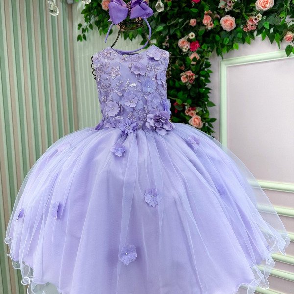 Vestido Juvenil Vila Lele Regata Flores Lilas