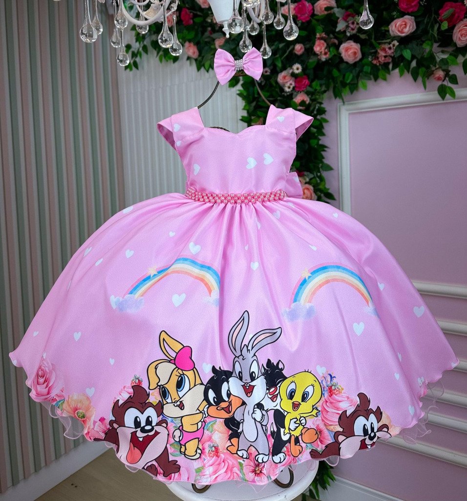 Vestido Ysa Kids Looney Tunes Baby Rosa