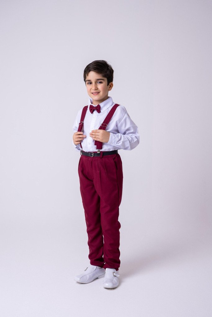 Conjunto Meninos Miss Cherry Leo Suspensorio Marsala