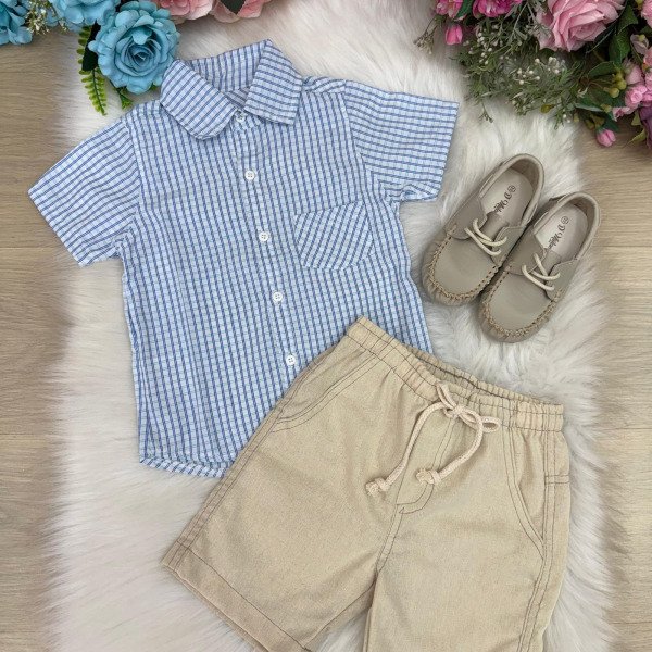 Conjunto Meninos Lucas Banana Club Shorts Camisa Azul Listra
