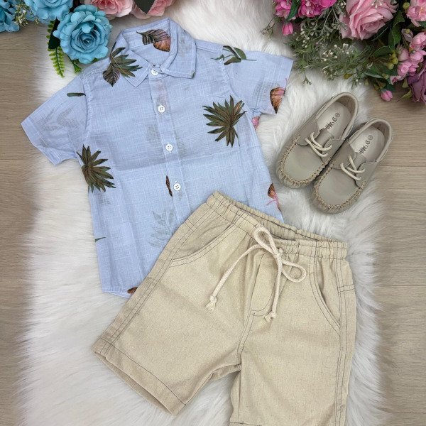 Conjunto Meninos Lucas Banana Club Shorts Camisa Azul Florid