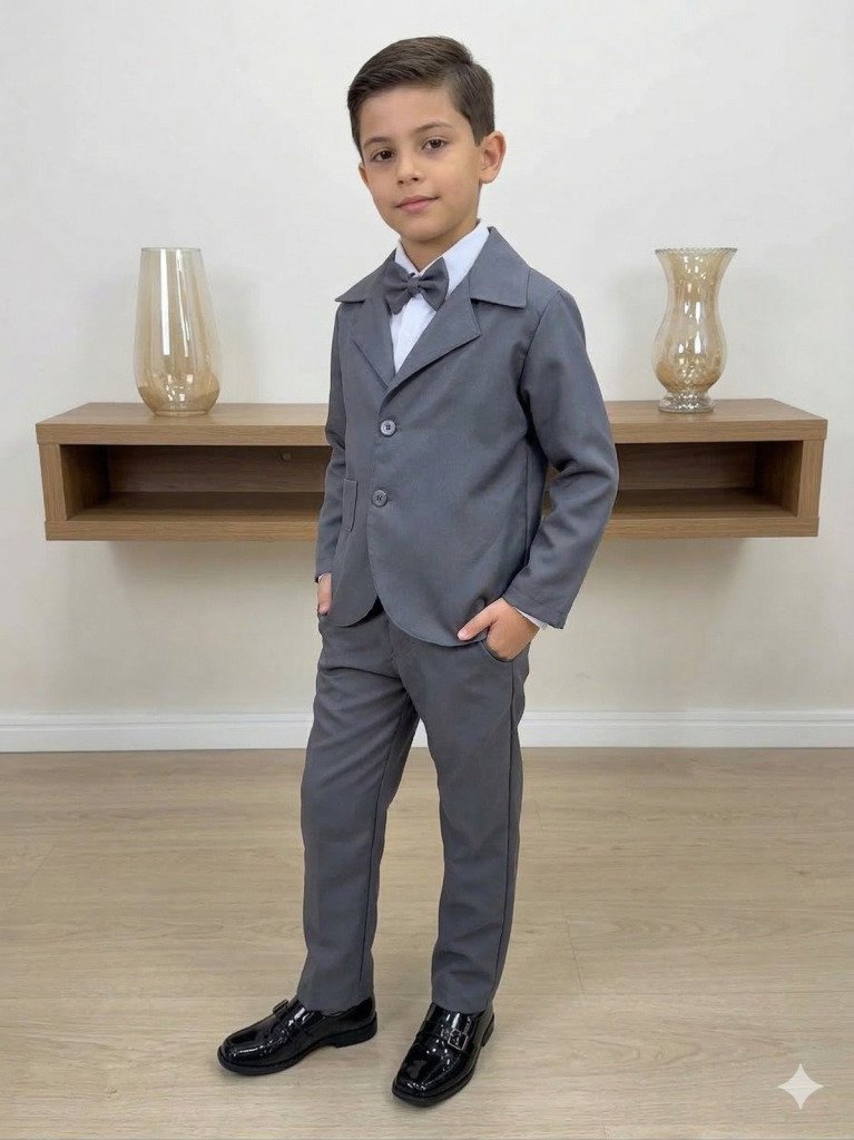 Conjunto Social Miss Cherry Jorge Terno Cinza Grafite