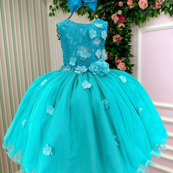 Vestido Juvenil Vila Lele Regata Flores Verde Tiffany