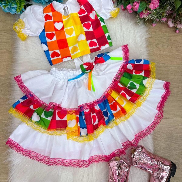 Conjunto Junino Banana Club Luxo Noiva/Noivinha Branco