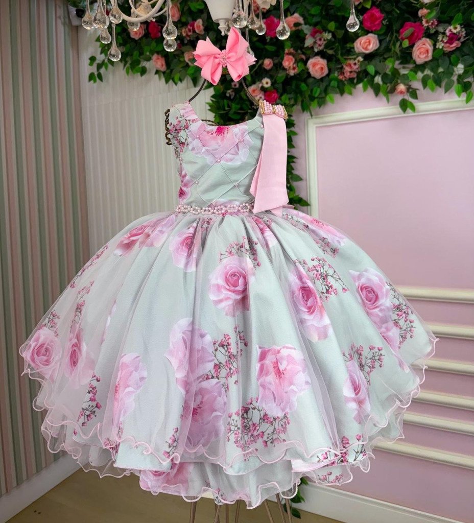 Vestido Bella Child Celina Florido Verde Claro