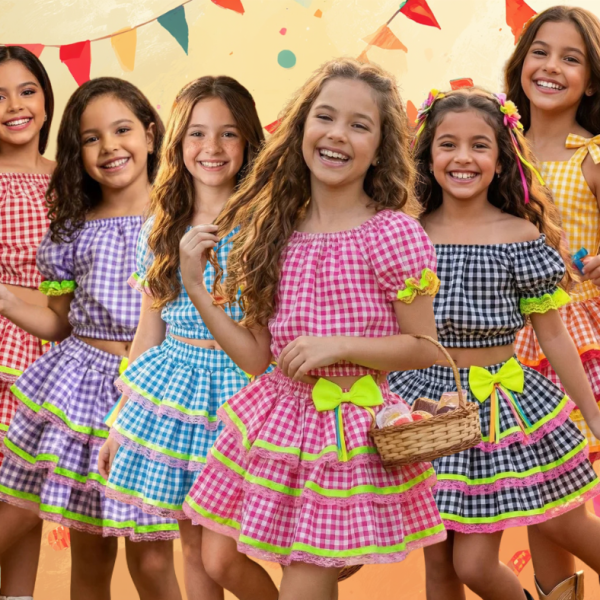 Conjunto Junino Banana Club Luxo Sofia Xadrez