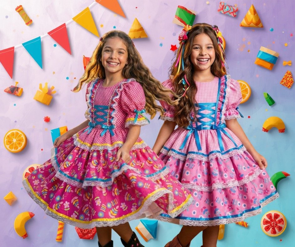 Vestido Bella Child Junino Quermesse Chique + Saiote